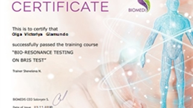 Olga Victoriya Giamundo: BRIS training certificate, 2020