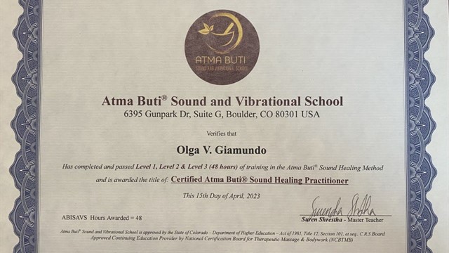 Sound and Vibrational School certificate